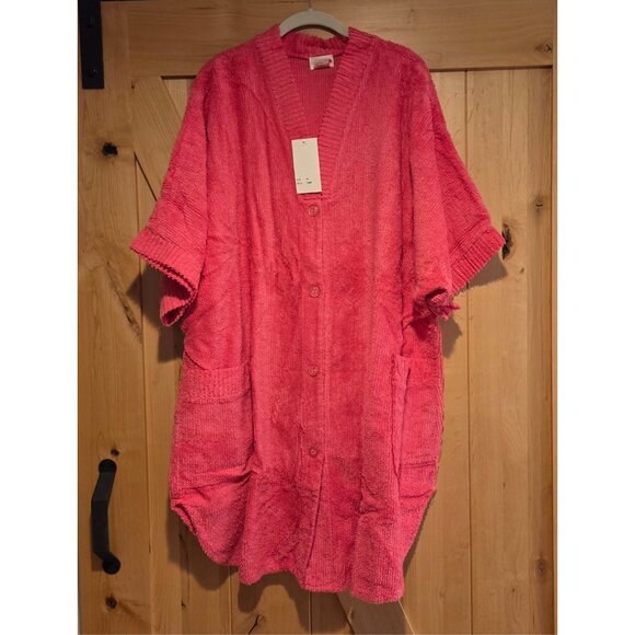New! Pink Chenille Shirt Robe Adonna Plus Size 3X Leisurewear Button Pockets - Picture 1 of 16